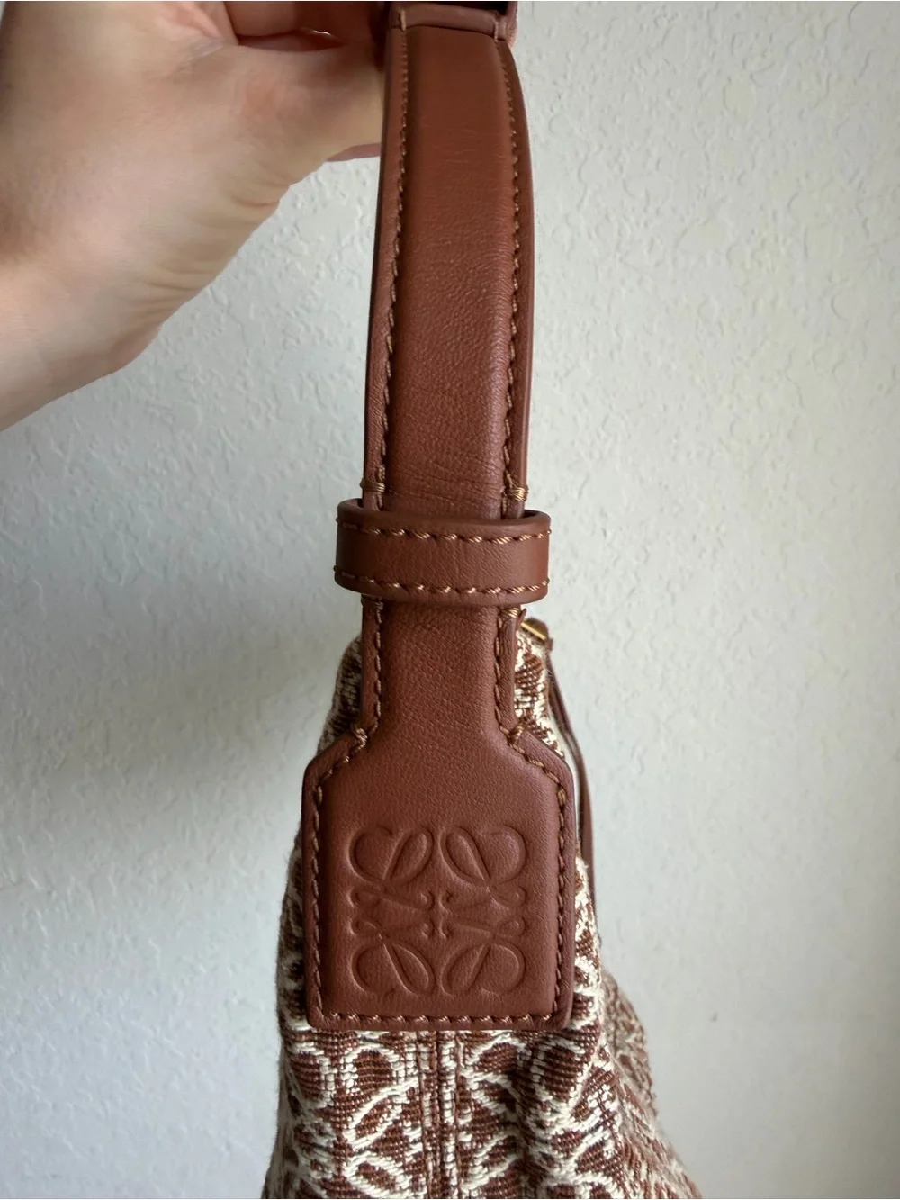 Loewe Small Anagram Cubi Bag Brown Jacquard and Leather